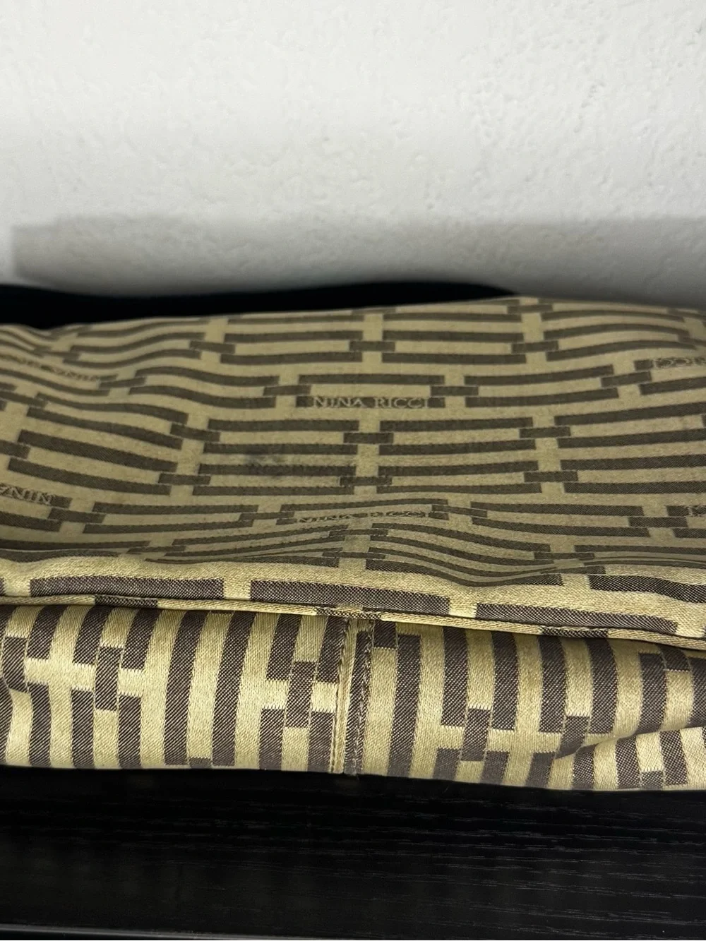 Nina Ricci Beige & Brown Logo Shoulder Bag with Black Strap